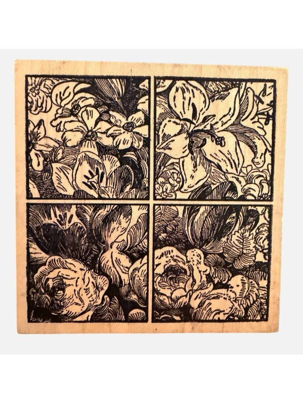 Wood Mounted Floral Rubber Stamp Large Lily Roses 4 Frame Portrait By Magenta